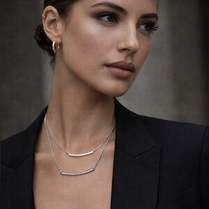 BCBG Layered Bar Necklace | Silver Tone | Pavé Crystal Detail